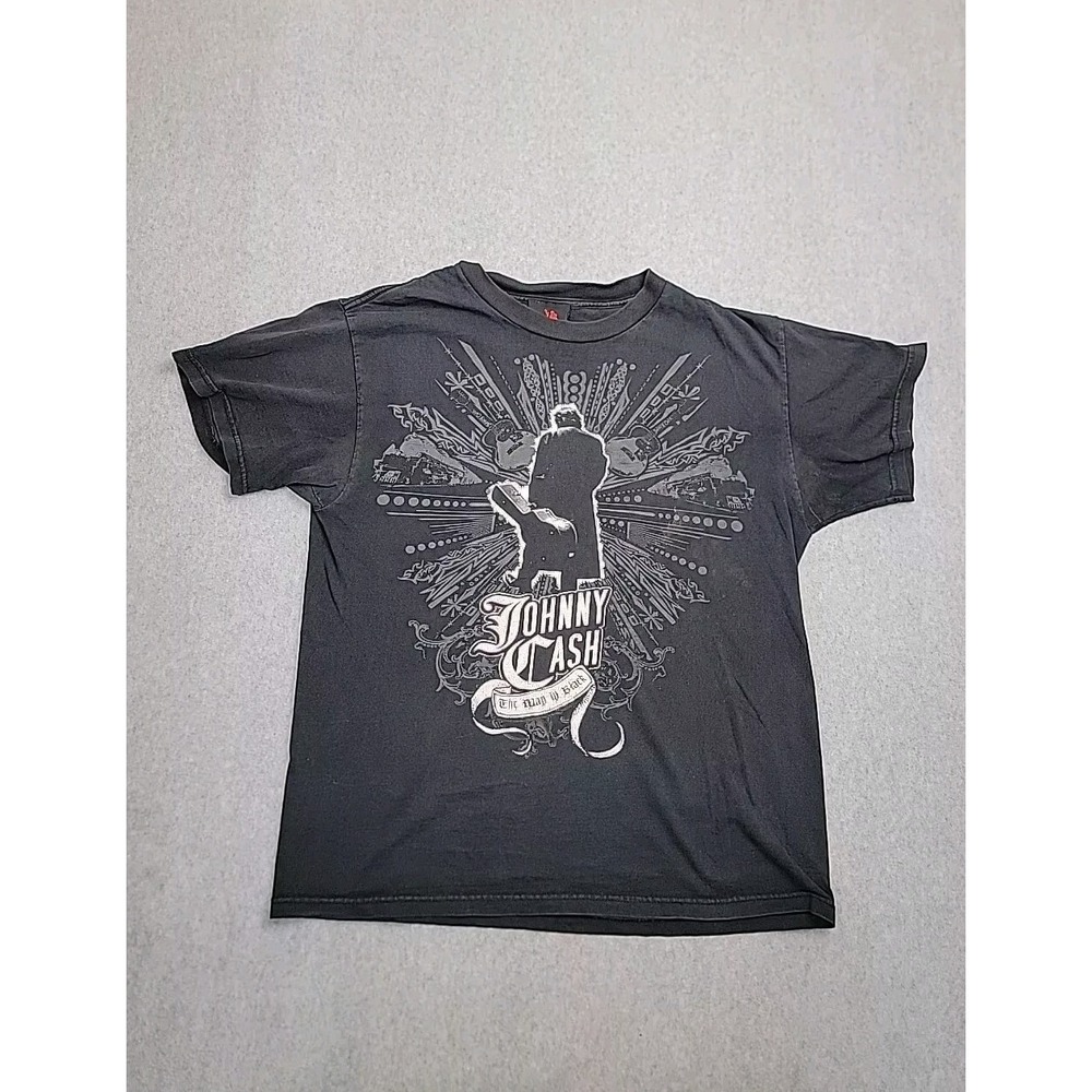 Vintage Johnny Cash Shirt Mens M Zion Man In‎ Black Bleach Country Music Y2K